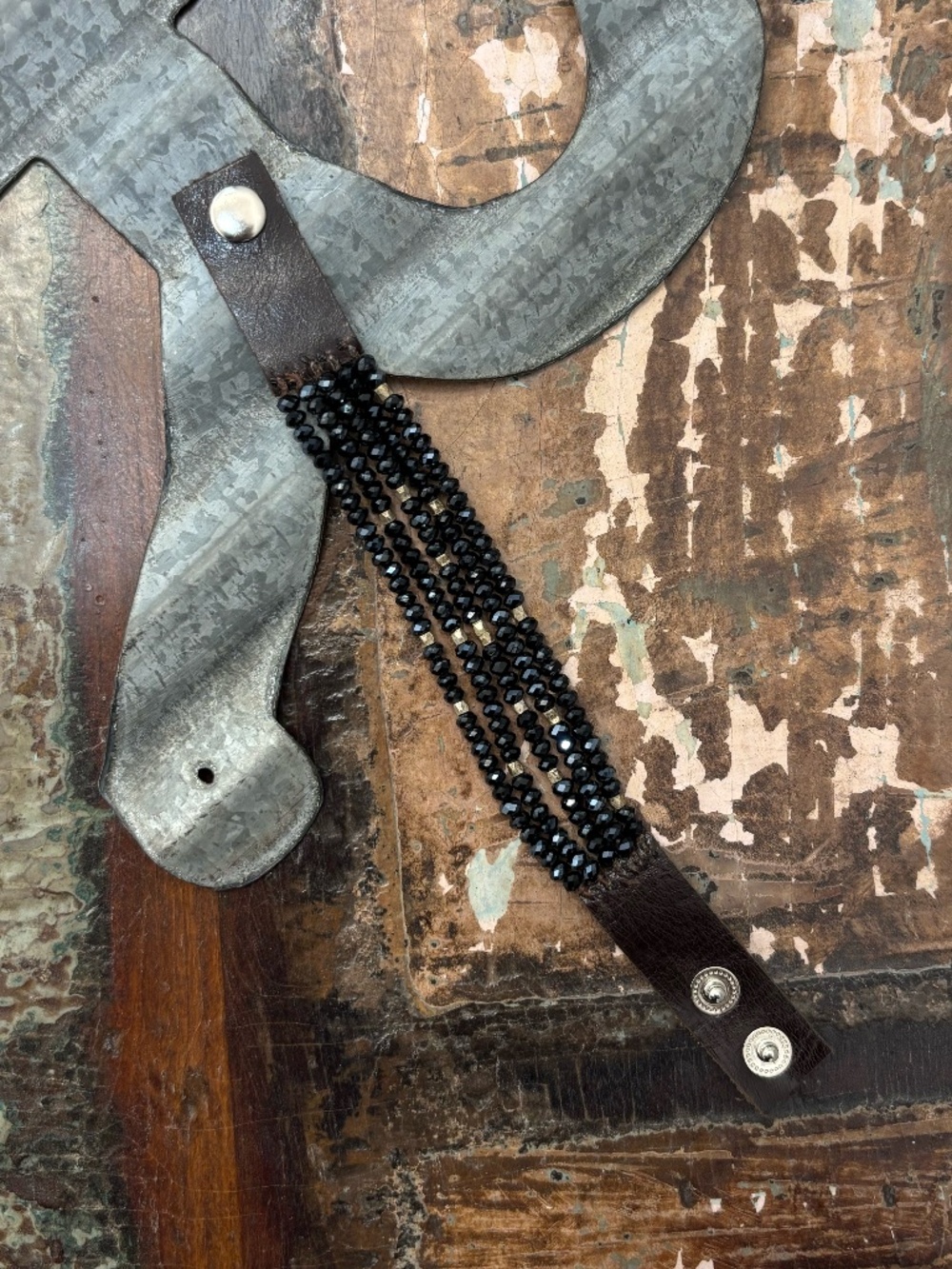 Spiral Bracelet Beaded with Leather Strap
